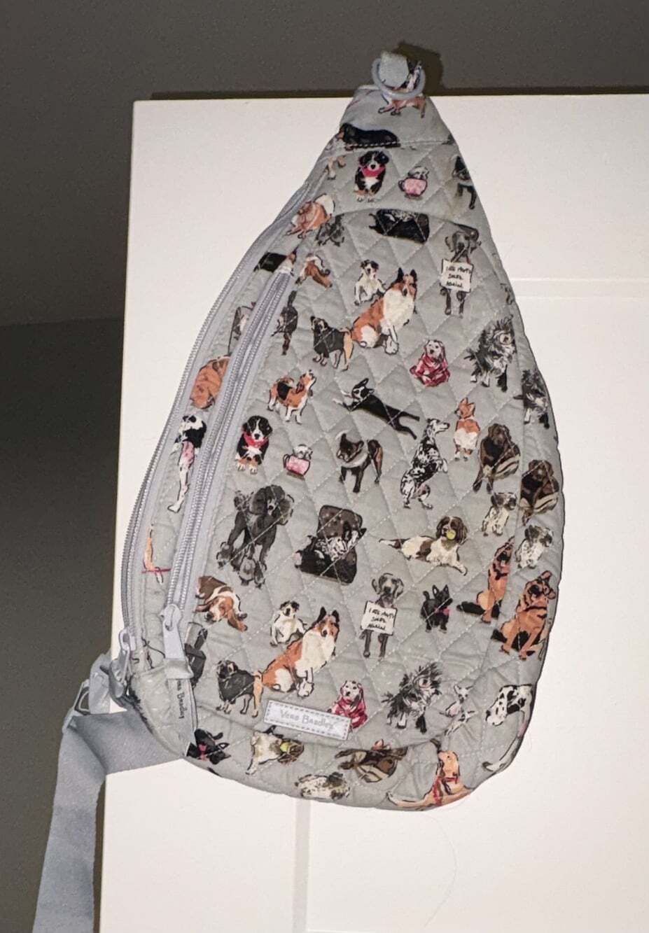 Vera Bradley Gray Quilted Dog Print Sling Backpack